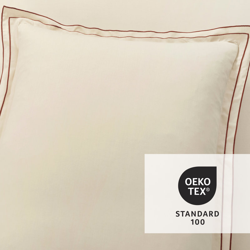 Hampton Double Flange Embroidered Contrast Edge Comforter 3 Pieces Set, King Comforter + 2 King Shams, Beige