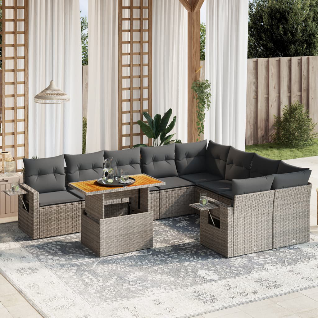 Vidaxl 10-Tlg. Garten-Sofagarnitur mit Kissen Grau Polyrattan