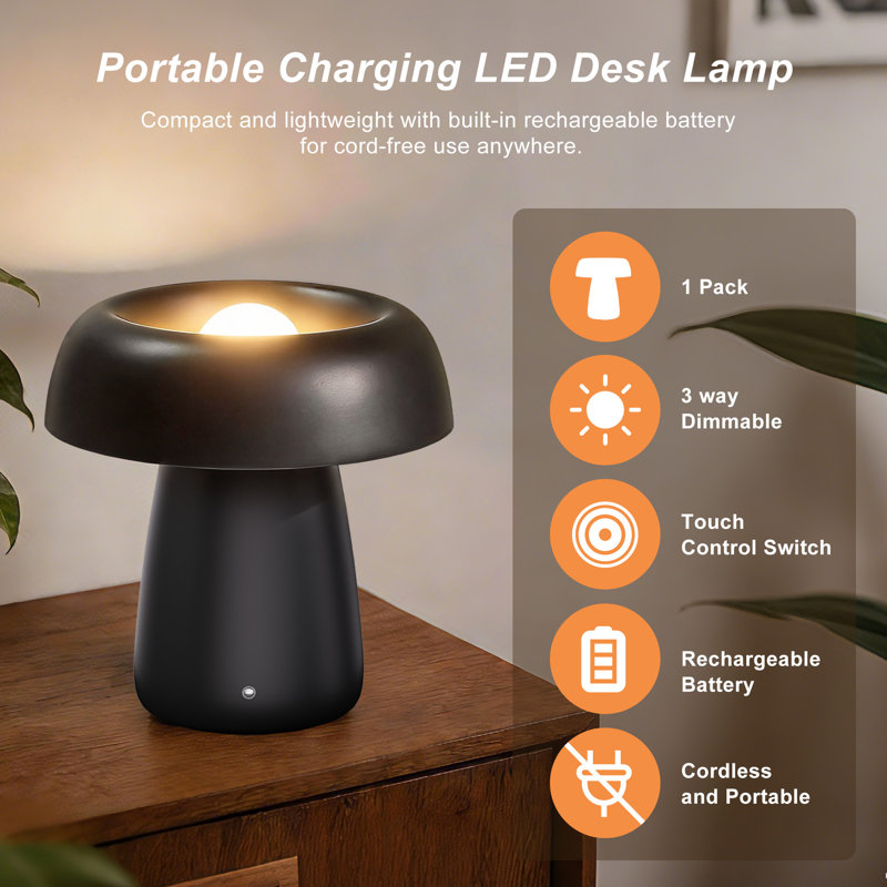  10" Modern Cordless Rechargeable Ceramic LED Table Lamp with Touch Control 3-Level Dimmable Light and Type-C Charging for Bedroom Living Room Study Patio