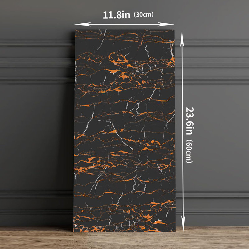 6 pièces de panneaux de salle de bain imperméables à l'eau avec dosseret et dosseret - carreaux de cuisine 12 x 24 (marbre noir)
