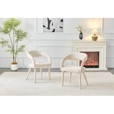 Accent Chair, Fabric + Metal, Set of 2, Off White, Sherpa Fabric