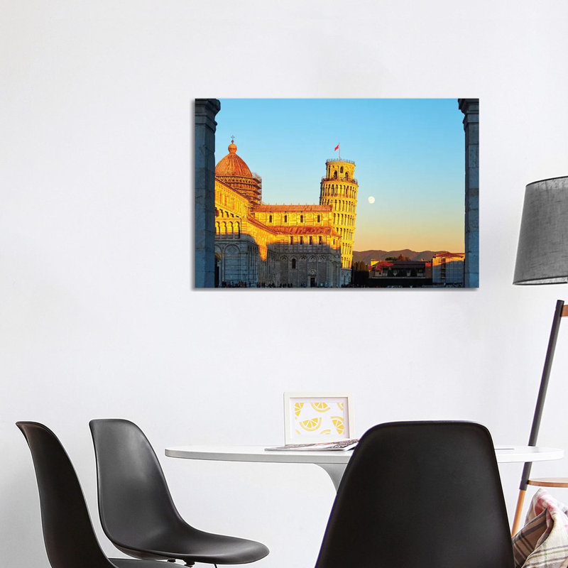 Church Sqaure Of Pisa With The Cathedral And Leaning, Tower, Tuscany, Italy by George Oze - Wrapped Canvas Print