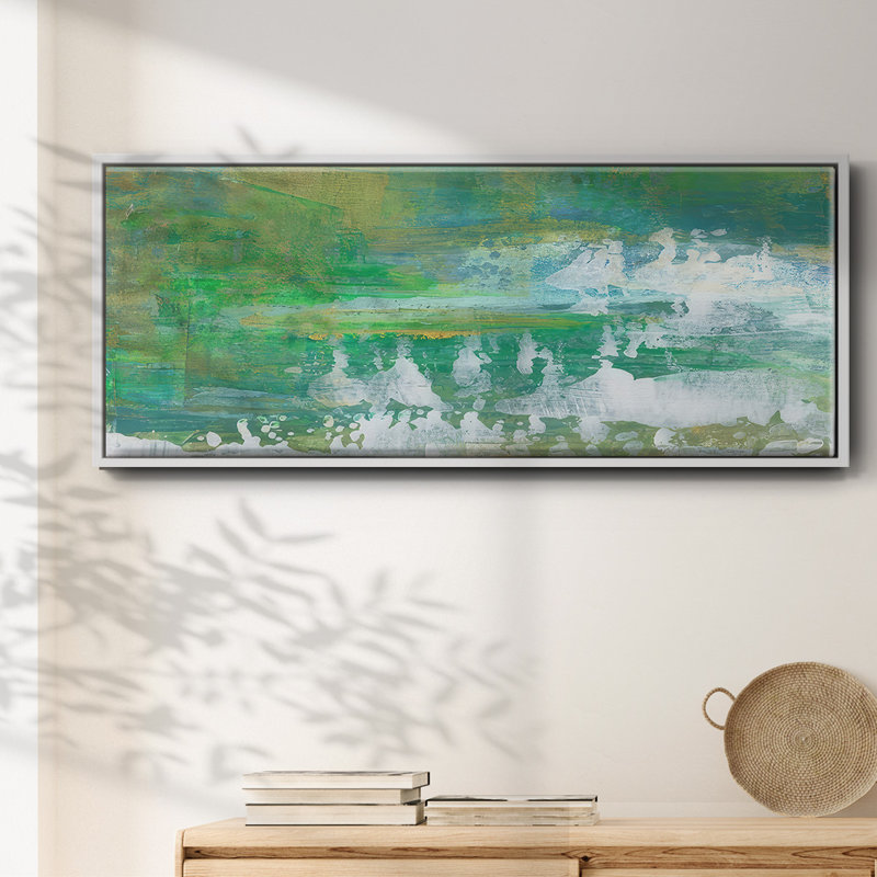 Chartreuse et turquoise I - toile encadrée, H 24 po x l 60 po x P 1,5 po, Blanc