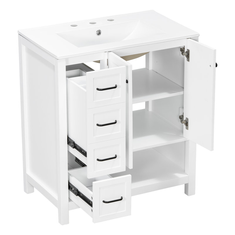 Meuble-lavabo de 76 cm (30 po) avec lavabo, 2 portes et 2 tiroirs, gris, Grey