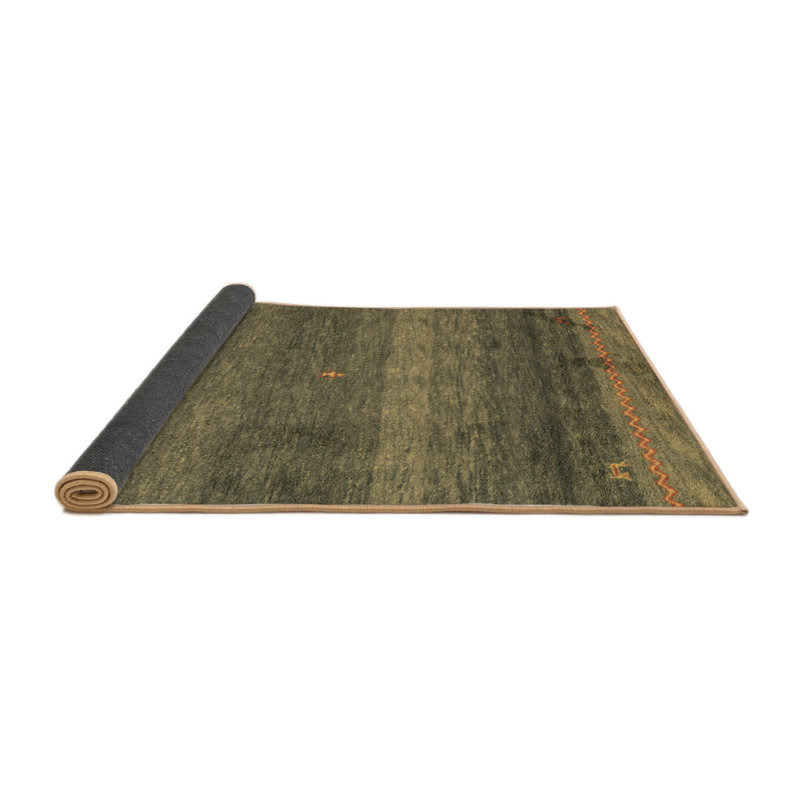 Tapis vert / orange en laine / polyester tissé à la machine, Carré 4 pi