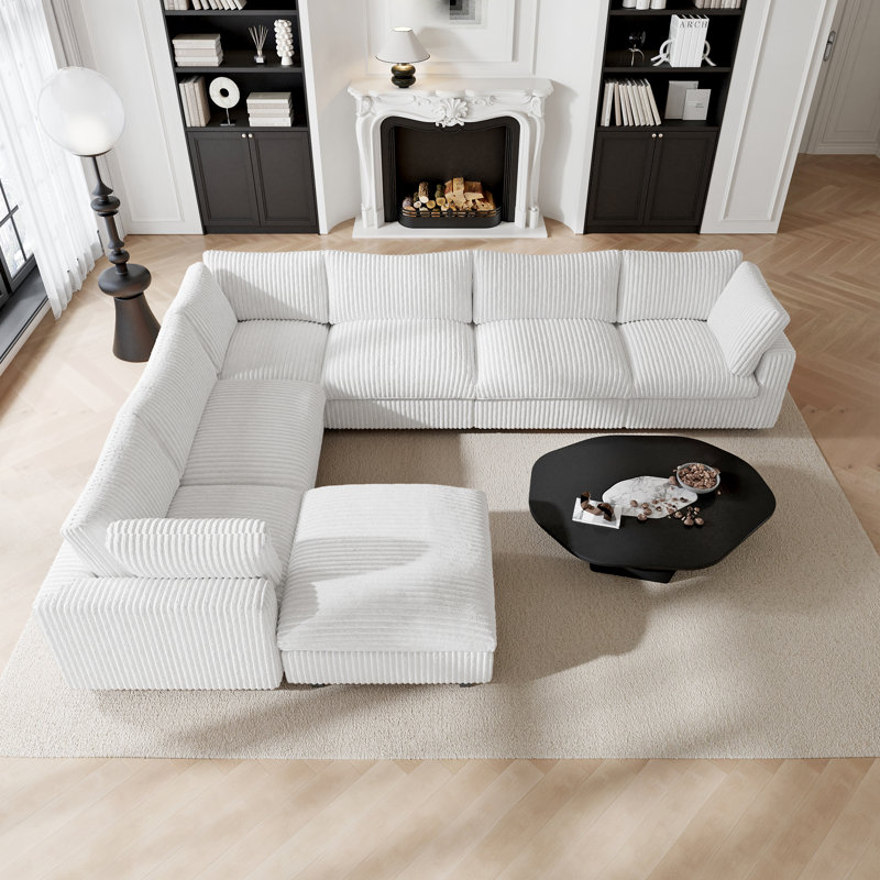 Canapé modulaire réversible en U 7 pièces avec repose-pieds amovible, Beige
