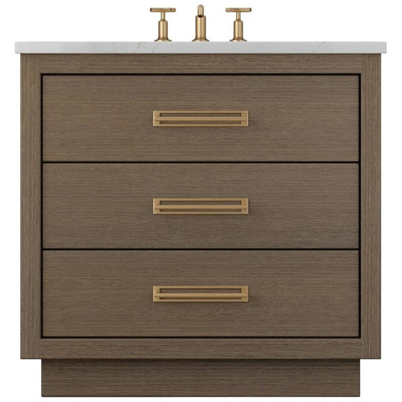 Avalon Three-Drawer Single Bath Vanity, Smoked Modern, Satin Gold, 42"