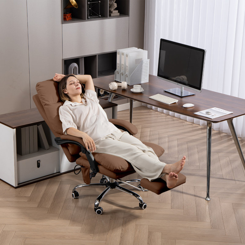 Chaise de bureau à domicile inclinable à 155 ° avec soutien lombaire réglable pour soulager les maux de dos, Brun