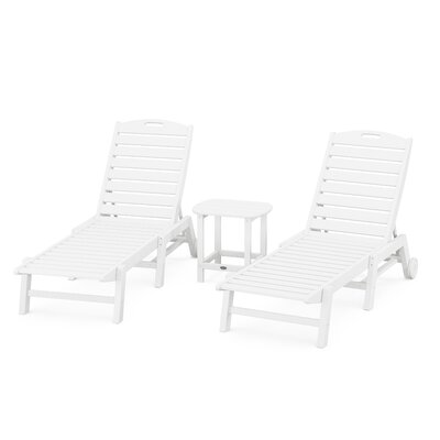 Nautical 3-Piece Chaise Lounge with Wheels Set with South Beach 18"" Side Table -  POLYWOOD®, PWS718-1-WH