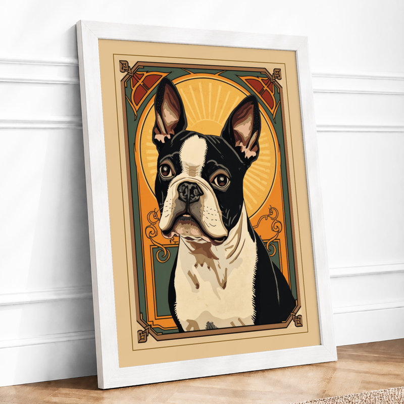 Boston Terrier Art Deco - Framed Print, A2 - 59.4 x 42.0 cm, White
