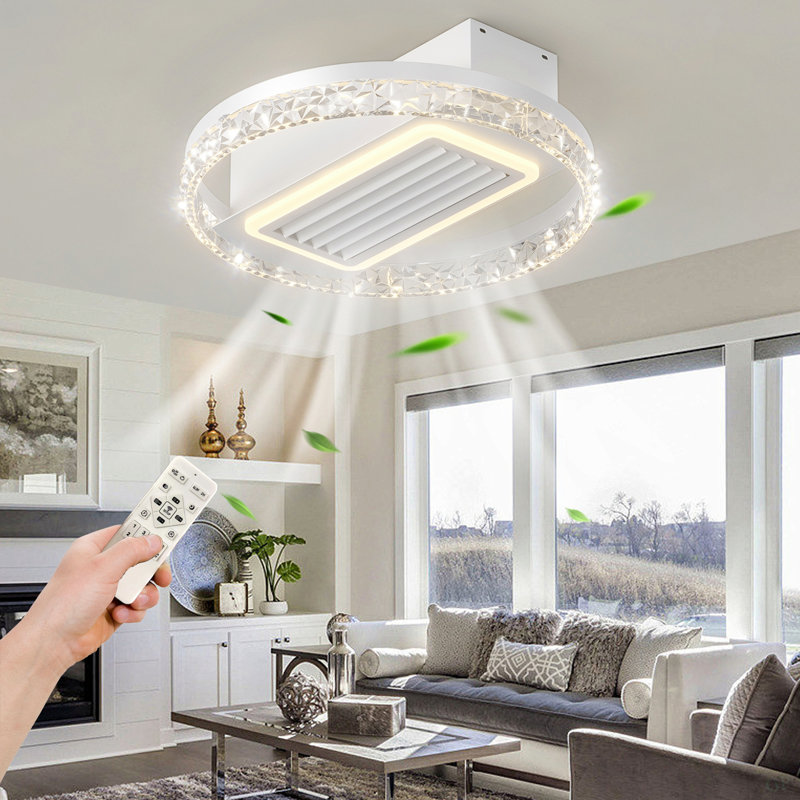 Ventilateur de plafond moderne sans feuille de 20 pouces avec moteur réversible amovible et lavable à télécommande, Blanc