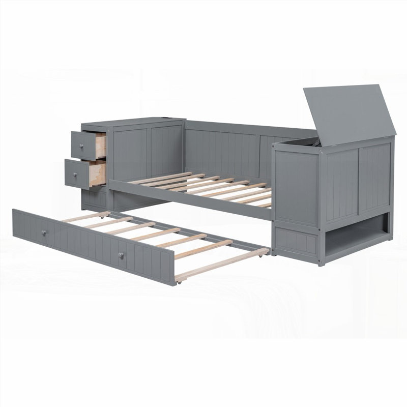 Lit de jour simple avec rangement - aucun sommier nécessaire, robuste et amp; Durable, gris