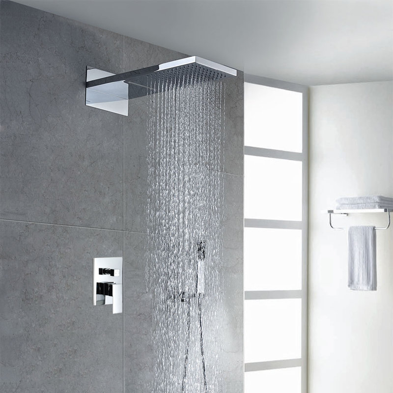 Sumerain Modern Dual-Mode Shower System, Wall Mount Rainfall & Waterfall Panel with 360° Swivel Handshower,  Chrome