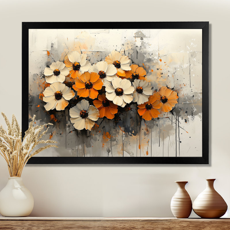 Imiya Zinnias, fleurs, teintes d'hiver IV - Zinnias, art mural, Reproduction encadrée d'une seule photo, Noir