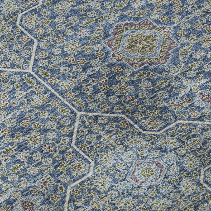 Premium Machine Washable Mayfield AMF2409 Oriental Rug, 3' x 5', Navy