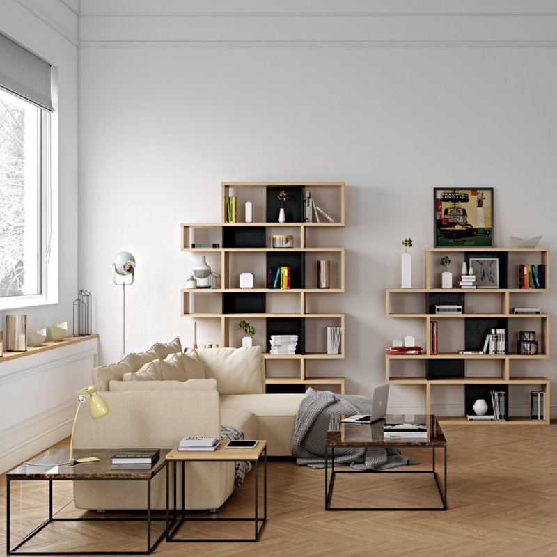 Geometric Bookcase, Oak / Matte Black