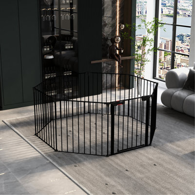 200" Adjustable Play Yard Fence Gate - 8 Panels Metal Home House