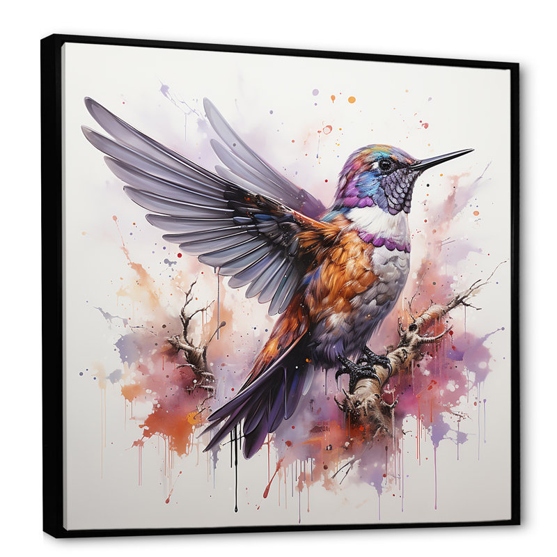 Mauve colibri mauve - Art mural colibri, Cadre flottant noir, H 36 po x l 36 po