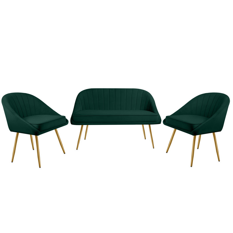 Ensemble de salon 3 pièces Tessi, Velours vert