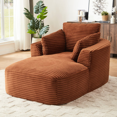 Chaise à une place en velours côtelé orange, utilisation instantanée, ensemble de ressorts pour grand confort intérieur, sans assemblage, coussin moelleux