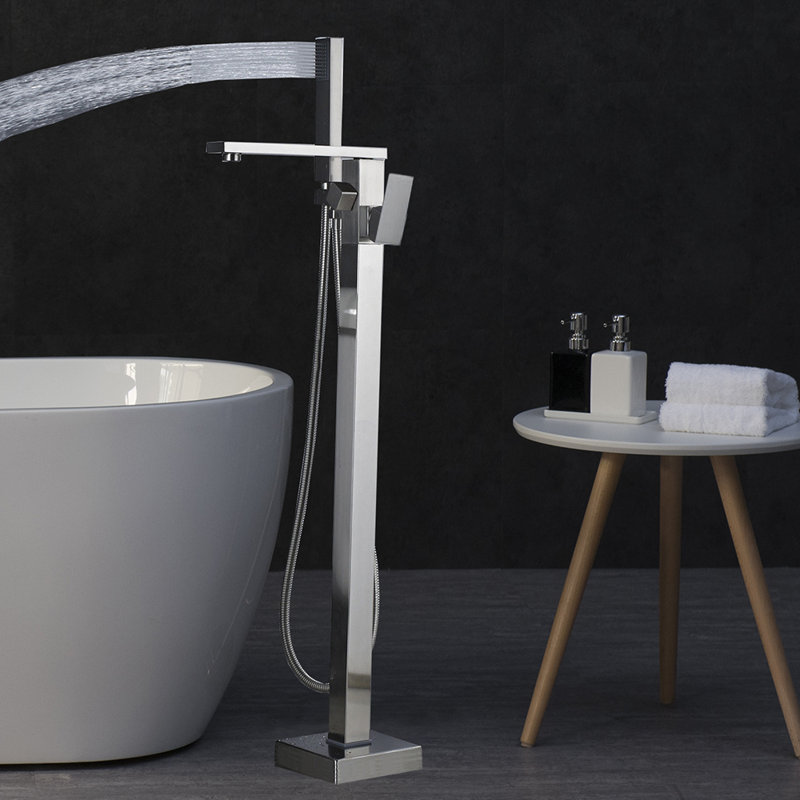 Aether 1 Handle Freestanding Tub Filler with Diverter, Brushed Nickel