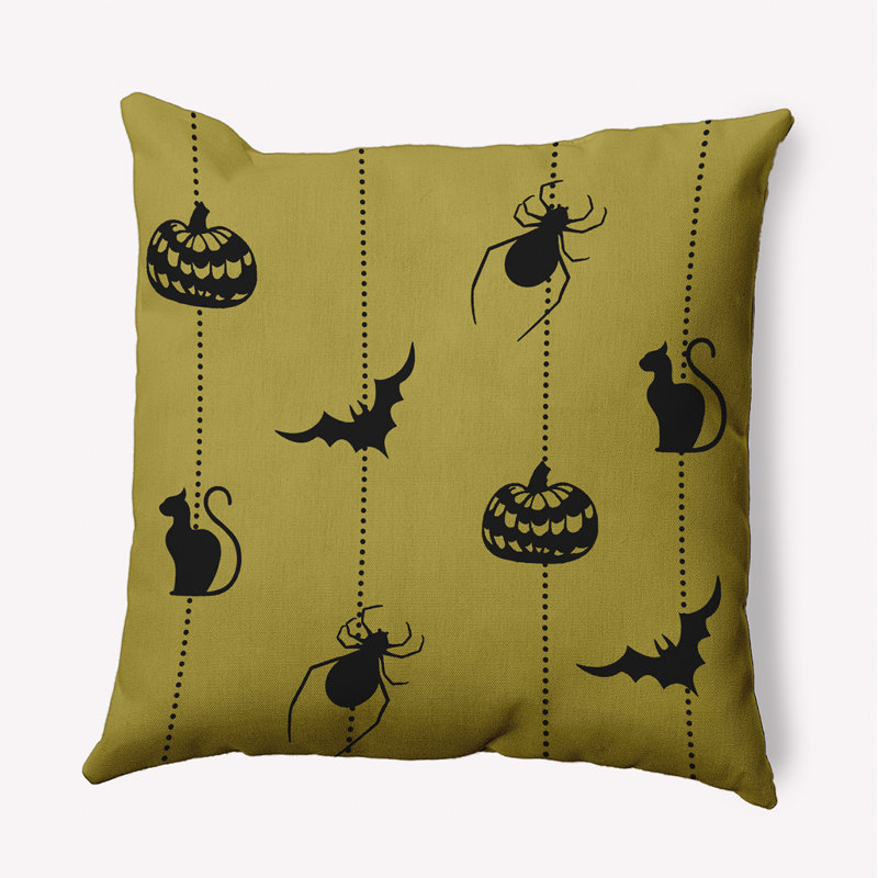 Coussin intérieur / extérieur Halloween, H 16 po x l 16 po, Carré, Or estompé