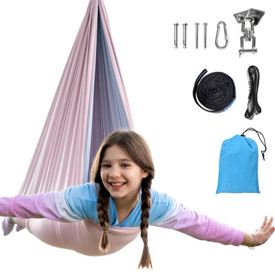Balançoire thérapeutique à double couche avec support pivotant à 360 degrés, balançoire relaxante pour enfants et adultes autistes, TDAH, traitement sensoriel, rose et gris