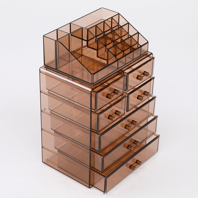 2 pièces / ensemble de rangement en plastique pour cosmétiques 7 grands tiroirs, Brun