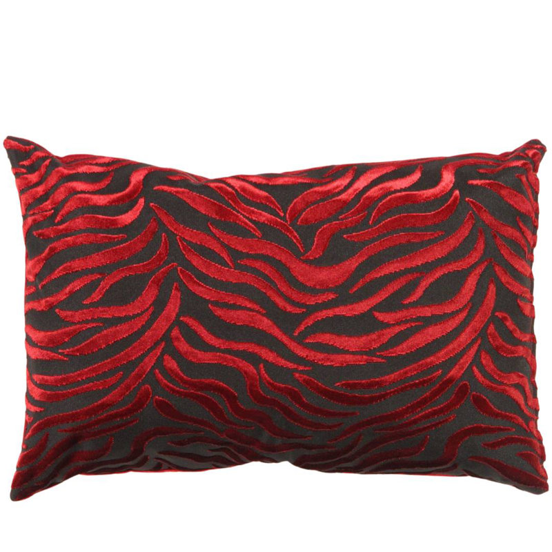 Coussin Tigre, rouge et noir, 16 po x 24 po, Rectangulaire