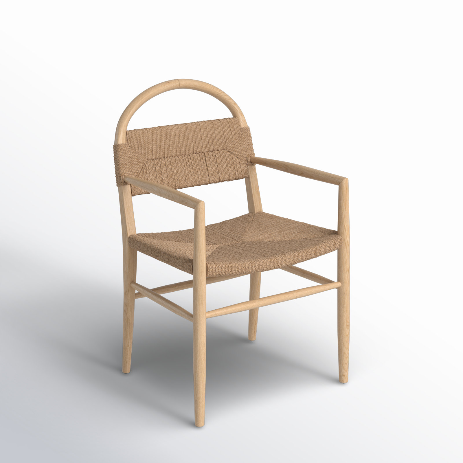 Kashmir Solid Wood Arm Chair, Beige, Natural