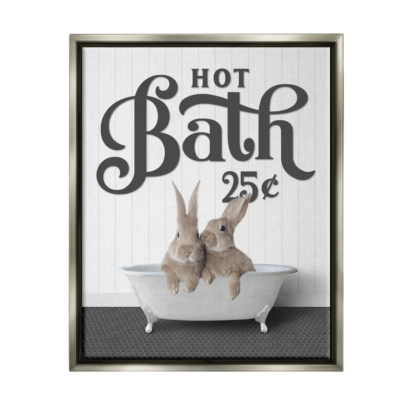 «Trinx Vintage Rabbits In Tub», art mural sur toile flottante par lettré et doublé, Cadre flottant gris lustré