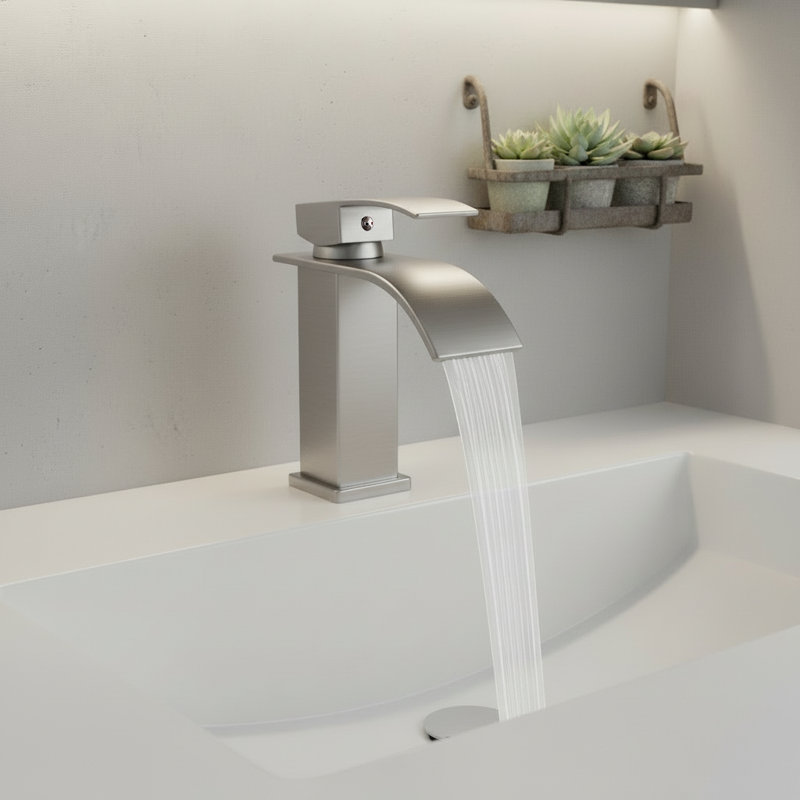 Robinet de salle de bain moderne à poignée simple (ensemble de 2), Nickel brossé