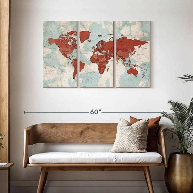 Keiri Aged World Map XII, 28" H x 45" W