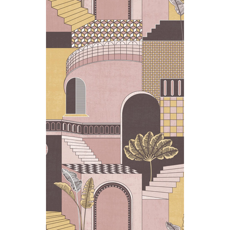 Rouleau de papier peint L 33 pi x l 21 po Elfers, Rose / Jaune