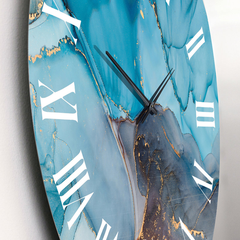 Horloge murale moderne bleue et grise, art abstrait fluide IV, Petit
