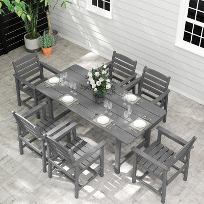 6 - Person Rectangular Outdoor Dining Set with 6 Chairs, Hdpe Patio Dining Table Sets