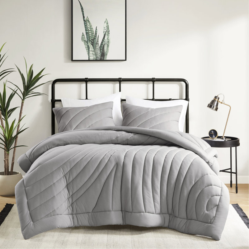 Édredon 3 pièces double / grand gris, rembourrage 350G / m², - Textile, lavable à la machine, livré avec et 2 taies décoratives, avec
