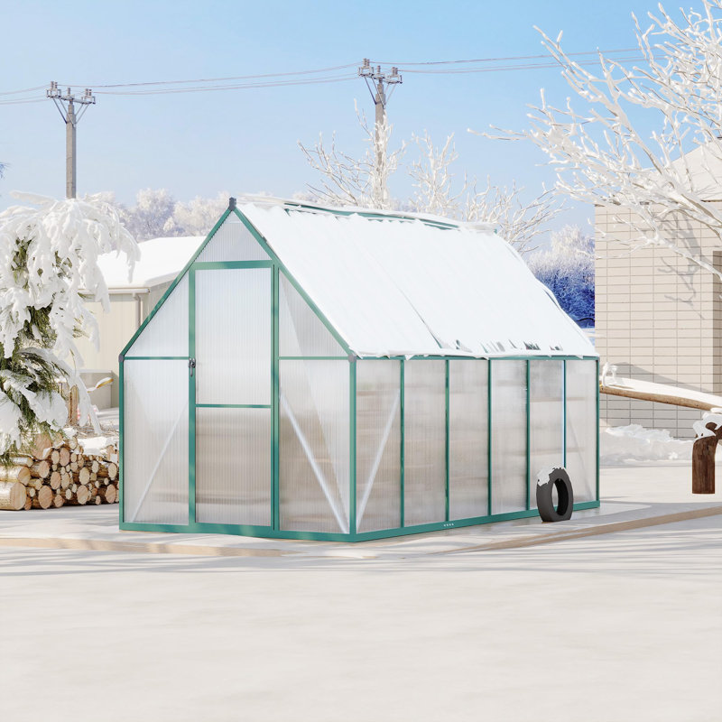 Ensemble de serre, cadre en aluminium en polycarbonate 6 po x 11 pi, Vert, H 5,545 pi x P 10,96 pi