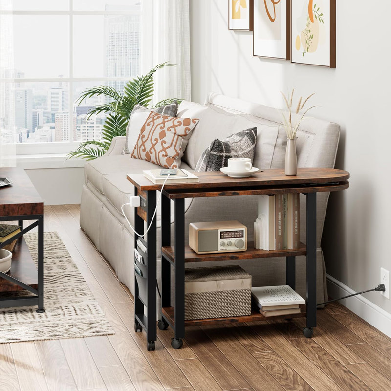 Rotating Side Table 360° Free Rotating End Table With Charging Station 2-Tier Hidden Couch Side Table