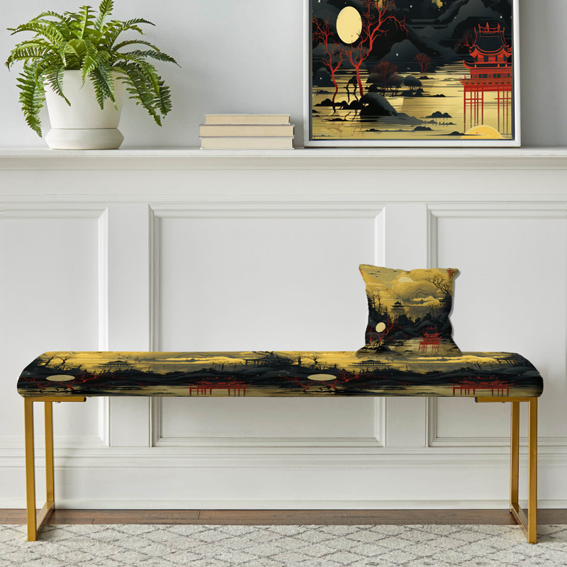 Porte jaune Torii à motif japonais - banc rembourré doré japonais
