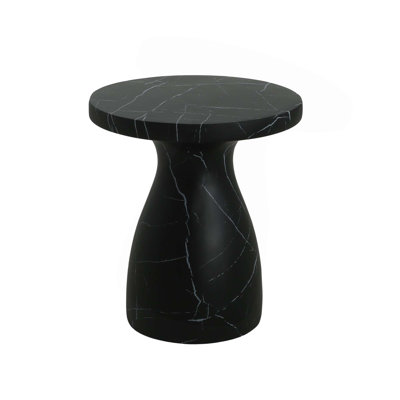 Outdoor Travertine Mgo Side Table,Light Weight Concrete End Table,Black Marble Effect by Ivy Bronx