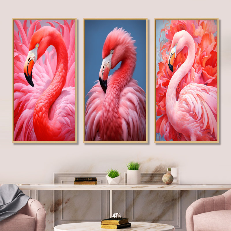 Ensemble de salon mural Theophania - Flamingo, Cadre flottant brun, H 32 po x l 48 po