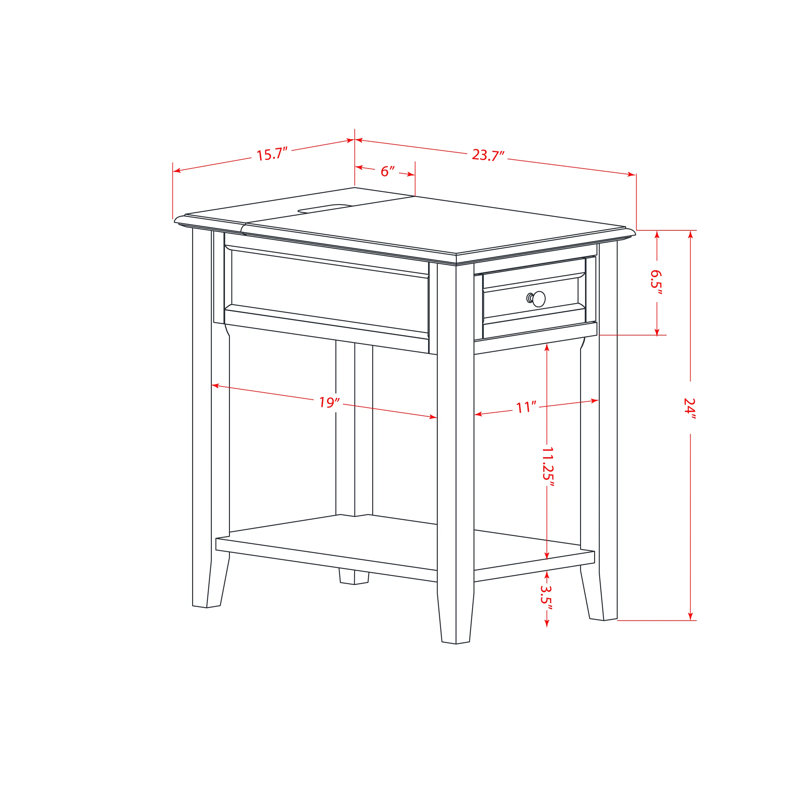 Table de bout rectangulaire avec tiroir pour chambre à coucher Denison, bleu marine, Bleu marine