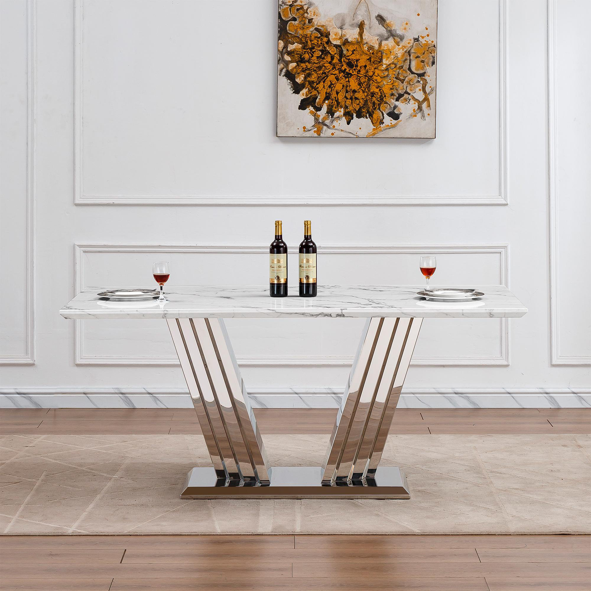 Brayden Studio Marble Dining Table for 6 People, 70'' Rectangle Faux ...