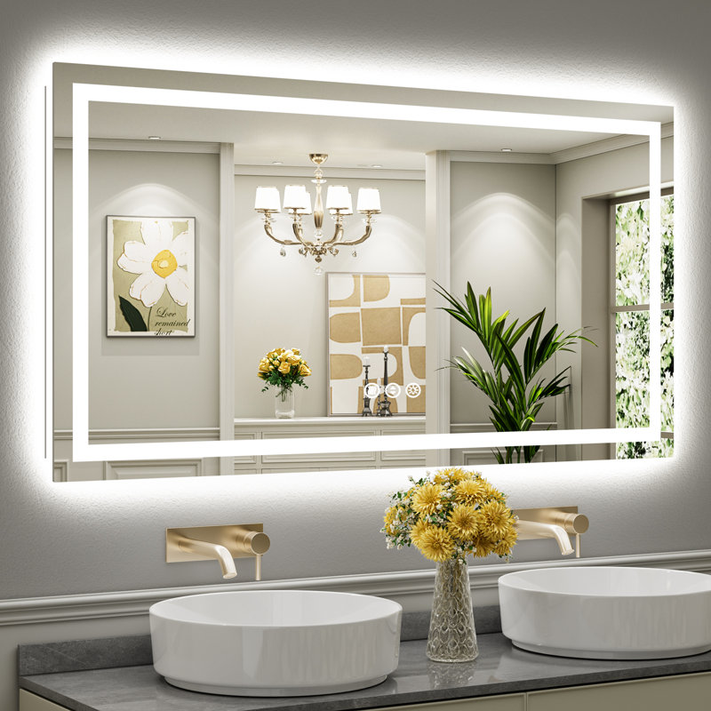 LED Bathroom Mirror with Lights, Backlit & Front Lit, Lighted Wall Mirrors for Bathroom Vanity, Touch Screen Dimmable, Anti-Fog, Memory Function, HD Tempered Glass, Shatter-Proof, ETL Listed
