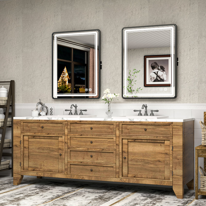 Demetrion Rectangle Lighted Pivot Bathroom Vanity Mirror with Anti-fog and 3 Adjustable Color, Matte Black, 36" x 28"