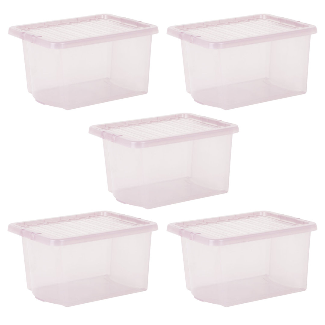 Wham Crystal 28L Plastic Storage Boxes Set of 5 Tint Dusky Orchid