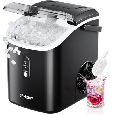 Comptoir de machine à glaçons Nugget avec poignée, prêt en 6 minutes, par jour, couvercle supérieur amovible, nettoyage automatique, machine à glaçons Sonic portable avec panier et pelle, pour la maison / fête / camping-car / camping