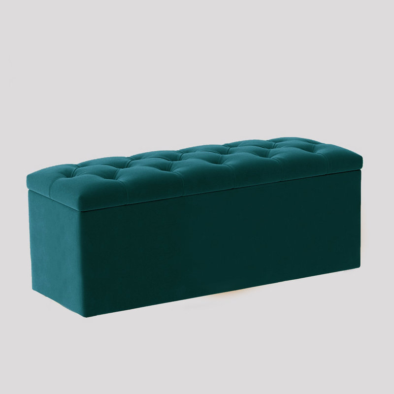  Luna Wide Chesterfield Velvet Rectangle Solid Color Standard Ottoman Box with Storage, Upholstered Deep Storage End of Bed Bench