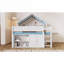 Lit mezzanine double en bois massif avec rangement inspiré de la maison avec rangement intégré sous le lit, blanc éclatant